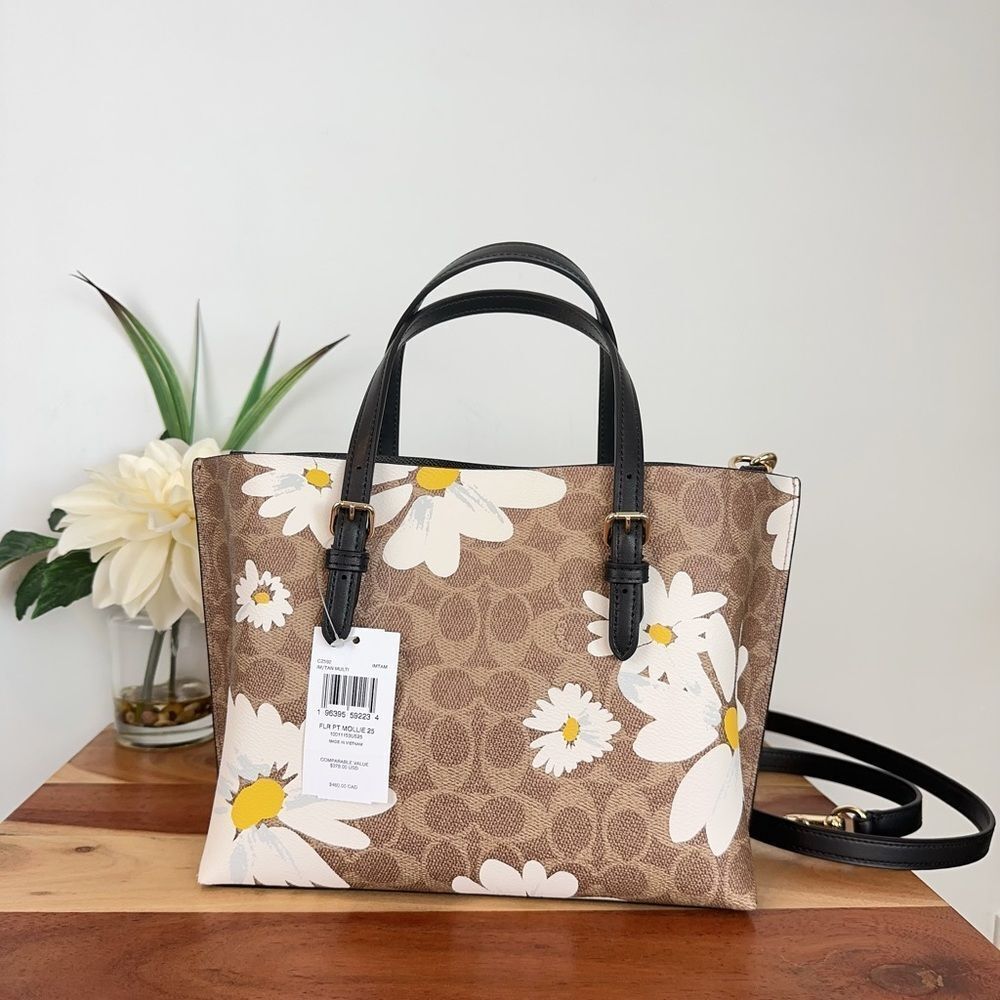 NWT Coach Mollie Tote‎ Bag 25 In Signature Canvas With Floral Print - Picture 5 of 7